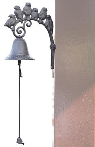 syayw Farm Dinner Bell, Outdoor Garden Door Bells | Indoor Cast Iron Rope Bell - Wall Entry Door Bell, Antique Church Wall Bell with 6 Large Birds