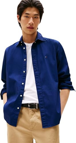 Tommy Hilfiger Men’s Flex Poplin Solid Regular Fit Shirt, Blue (Preppy Navy), M