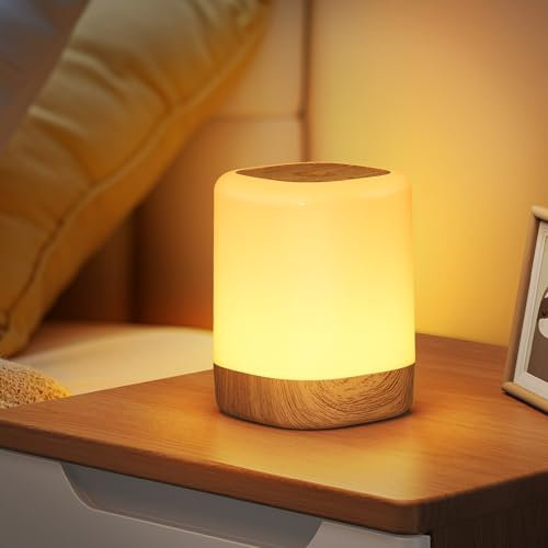 NIBSHOOM Lamparas Mesita Noche, Luz Bebe USB Recargable, Táctil Regulable, 2 Luz cálida y 256 RGB Colores, Temporizador, Luz Nocturna sin Cable para Habitación Infantil