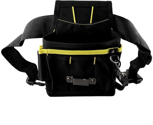 Zilimontt Electrician Waist Tool Bag Belt Pouch Holder, Waterproof 600D Oxford Fabric, Adjustable Quick-Release Buckle, Multiple Pockets for Repair Tools, Wrenches, Garden Shears, Black 24x17x4cm