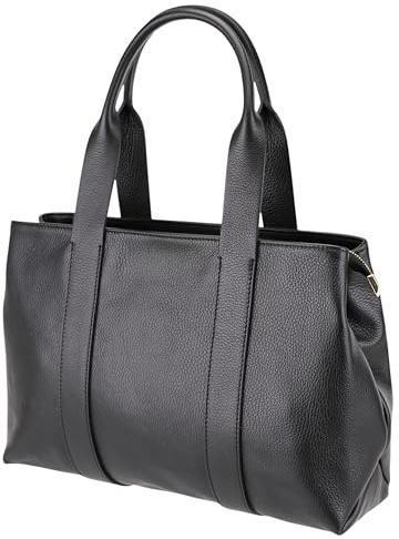 SH Leder ® Damen Echt Rindleder Henkeltasche Schultertasche Shopper 14 Zoll Laptoptasche für Büro Schule Abeitstasche Reisen mit Innentasche 39x26cm Inja G789 (Schwarz)