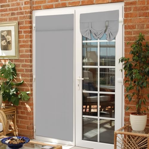 Cortinas opacas para puerta francesa, con vendaje, 66 x 173 cm, cortinas francesas para puerta de color gris claro para privacidad y control de la luz