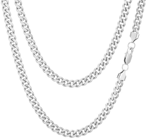AFSTALR Silver Chain Necklace Mens 3/4/5/6/7/8mm Stainless Steel Gold/Silver/Black Curb Chains Cuban Link Jewellery for Men Women 18/20/22/24/26 Inch