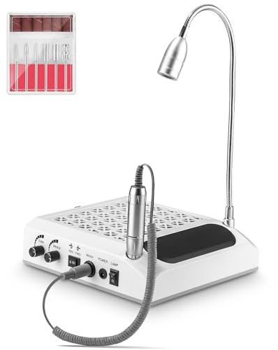 4 i 1 professionell nagelfräs, nagelfräs för gelnaglar, nageldammsugare med LED, nagelarmstöd, 30 000 rpm elektrisk nagelfil, fräs naglar, nagelborrar, manikyrset elektrisk