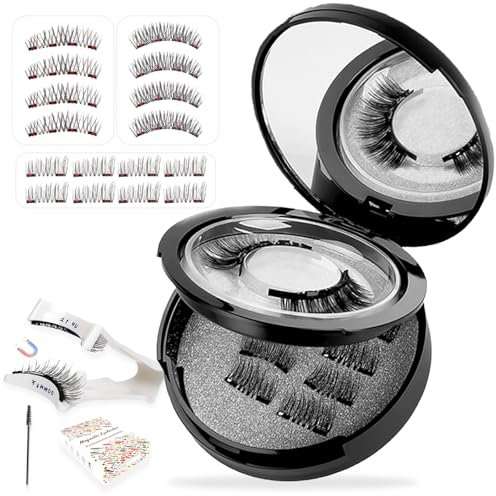 SUpoetry 3 Paia Cigli-a Mag-netiche, Cigli-a Finte Mag-netiche Naturali, Ciglia Finte Magnetiche Con Applicatore, Ciglia F-inte Magnetiche Riutilizzabili, Magnetic Eyelashes Facili Indossare