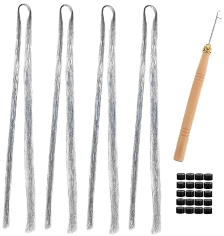 FOMIYES 1satz Haarsträhnen Set Für Mädchen Lange Pet Haar Tinsel Mit Verbindungsringen Und -häkelnadel Zubehör Für Frisuren Und Partys Funkelt Und Zieht Blicke