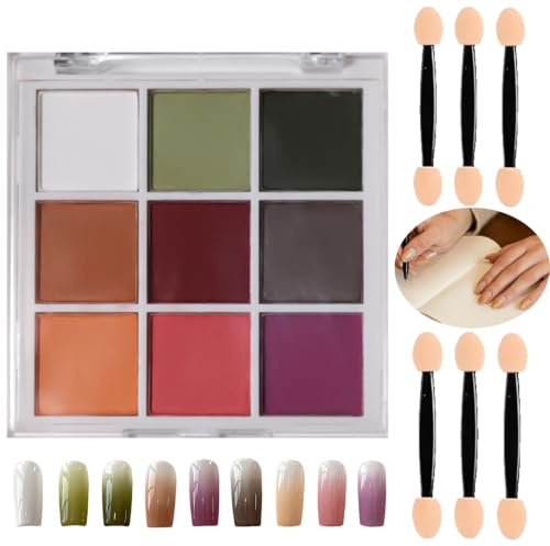 9-Colour Chrome and Ombre Nail Art Powder Palette with 2 Applicators | Dual-ended sponge tools, for French manicures, gradient and mirror metallic effects, home DIY or salon use