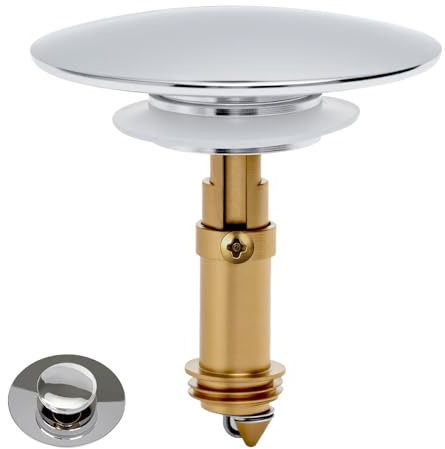 KQDRAVINE Tapón de lavabo de 66 mm, tapón de desagüe de resorte, tapón de desagüe de latón tipo empuje, tapón universal de repuesto para baño y cocina