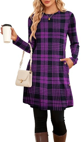 SENBATU Robe Pull Femme Hiver Dames à Manches Longues Femme Robe Tunique Boutons latéraux avec Poches