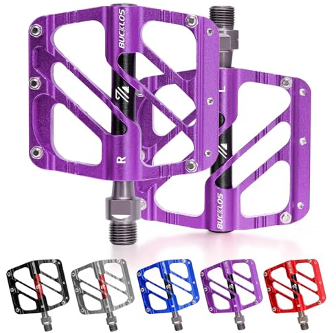 AEYINO MTB Flat Pedals Mountain Bike Pedals, 3 Bearings CNC Adult Road Bike Pedals, Wide Bicycle Platform Aluminum Alloy Non-Slip Pedal for Gravel Bike/MTB/BMX 9/16(Black/Purple/Red/Titanium/Blue)