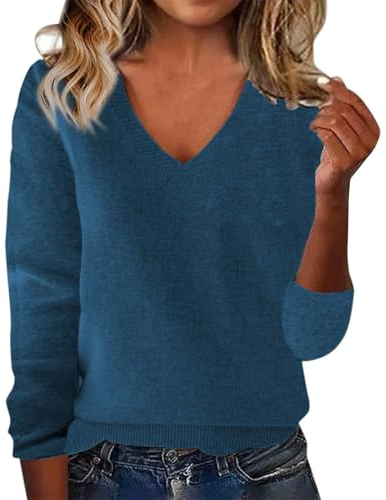 Surttan Damen Pullover Elegant Merinowolle Strickpullover Locker Rundhals/v-Ausschnitt Longshirt Gestrickter Sweater Warm Winterpullover Autumn Winter Strick Unterhemd Damenpullover