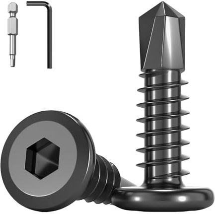 QANCEN 20 Pezzi Viti Autoperforanti per Metallo 5.5x50mm, Viti Autofilettanti Inox 410,Nero Testa Piatta Esagonale per Fissaggio su Metallo e Legno