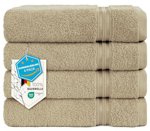 Hammetex 4 stycken handdukar, set – 50 x 100 cm, 100 % bomull 4 x handduk – Öko-Tex certifierad, med hängande ögla, mjuk och absorberande, snabbtorkande, beige