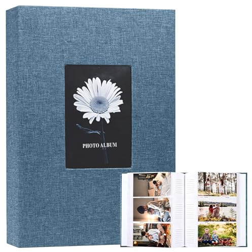 Fotoalbum zum Einstecken, Memo-Album für 10x15CM 300 Fotos, 100 Seiten, Leinen Album, Fotoalbum zum Selbstgestalten für Baby Hochzeits Familienfotos Absolvierte Geburtstag(Blau)
