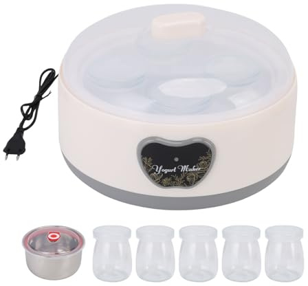 Macchina per yogurt automatica, macchina per yogurt multifunzionale con vaso interno, coperchio e 5 tazze, macchina per yogurt a temperatura costante per la produzione di yogurt