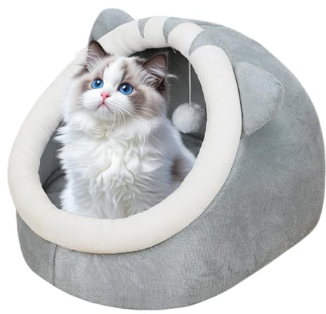 Katzenbetten für Hauskatzen, Katzenhöhlenbett Aus Plüschstoff, Haustierbett, Waschbares Katzenhaus, Weiches Und Warmes Katzenhaus Für Drinnen für Kätzchen und Mittelgroße (Grau)