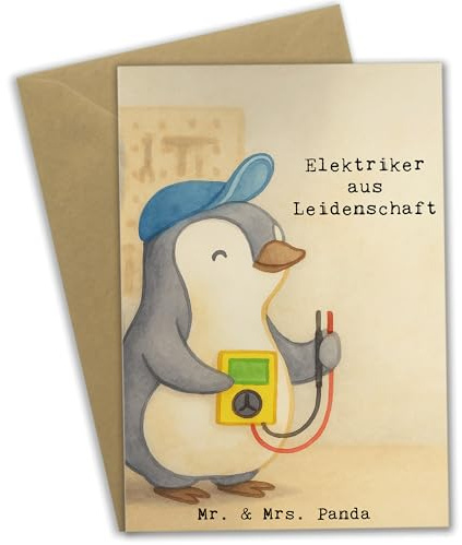 Mr. & Mrs. Panda Glückwunschkarte Elektriker Leidenschaft Design - Geschenk, Grußkarten, weihnachtskarten, Elektrotechniker, Lustig, Ausbildung, einladungskarten, dankeskarten, osterkarte, Spruch