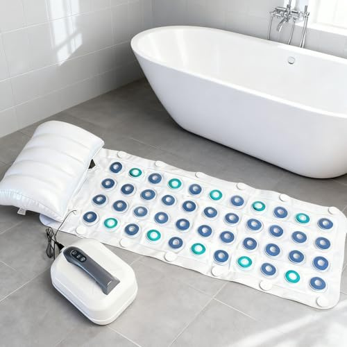 levigationlu Sprudelmatte Badewanne, Badewannenmatte Mit Kissen, Tragbarer Schaumbad-Massager Mit Fernbedienung, Rutschfestem Saugnapf, Luftpumpe, 6-Stufiger, 44×17in