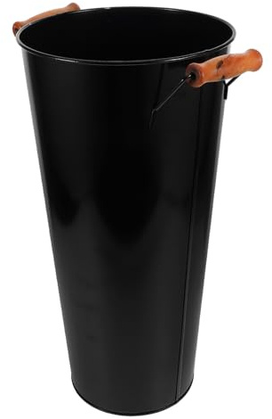 TOPPERFUN Secchio in Ferro Nero con Manico Porta Legna da Ardere Contenitore Rotondo Resistente e Portatile per Caminetto per Uso Interno ed Esterno