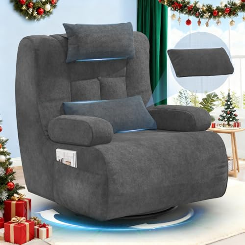 3-in-1 Relaxsessel, 360°Drehsessel,Extragroßer,Gepolsterter Hochlehner-Sessel mit 2 zusätzlichen Kissen, 2 Seitentaschen,Gepolstertem Sitzkissen und Rückenlehne, Akzent-Relaxsessel für Wohnzimmer