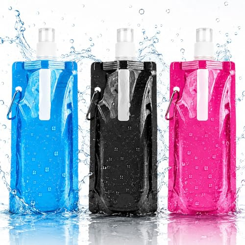 Sunshine smile 3 Stück Faltbare Trinkflasche,Wiederverwendbare Wasserflasche,500ML Faltbare Trinkflasche Set,Tragbarer Zusammenklappbare Wassersack,Faltbare Flexible Wasserflasche für Unisex Adult