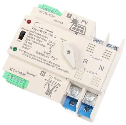 Type de rail de commutateur de transfert automatique solaire connecté au réseau 2P 3P 4P 63A 100A AC220V ATS alimentation du système photovoltaïque à l'alimentation commerciale W2R(PV 220V,2P 100A)