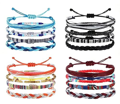XSDSLS 16 braccialetti da surfista per uomo e donna, braccialetti dell'amicizia in tessuto stile boho, set di braccialetti da surfista, cavigliere da donna, gioielli estivi da spiaggia (Set1)