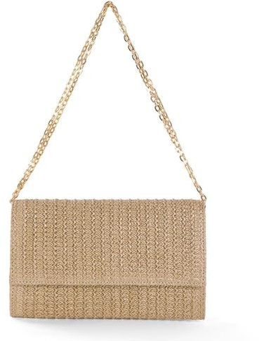 BWOOOWE Bolso de Mano Paja Cuadrado con Solapa Clutch Tipo sobre Bolso Bandolera de Paja para Mujer Estilo Verano Fiesta Vacaciones y Uso Diario