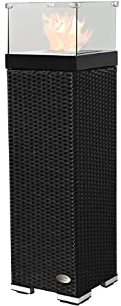 RS Trade® Exclusive Polyrattan Bio Ethanol Kamin Feuersäule Standkamin Alu-Gestell 2L Edelstahlbehälter Indoor Outdoor Feuerstelle mit extra stabilem Stand durch Pendel-Gegengewicht