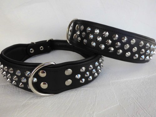 Leder Halsband - Hundehalsband, Nieten, Halsumfang 51-61cm, Schwarz Neu, Echt voll Leder