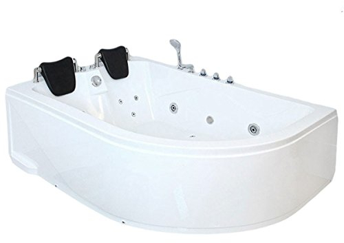 Whirlpool Badewanne Bali | Eckbadewanne mit 14 Massage-Düsen, Armaturen & XXL-Kopfstützen | Maße: 180 x 120 cm | Für rechte oder Linke Eckmontage | Spa-Badewanne für 2 Personen