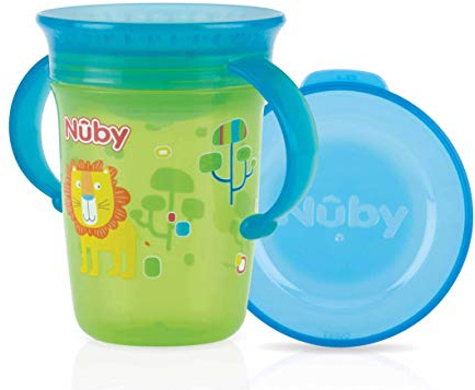 Nûby 360° Magisk mugg med handtag och skydd, Grön, 240 ml