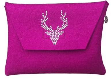zigbaxx Wiesn-Bag HIRSCH/Trachtentasche, Gürteltasche, Tasche, Dirndl Tasche Oktoberfest Jägerin aus Woll-Filz mit Hirsch aus Strass, grau anthrazit-schwarz pink beige braun