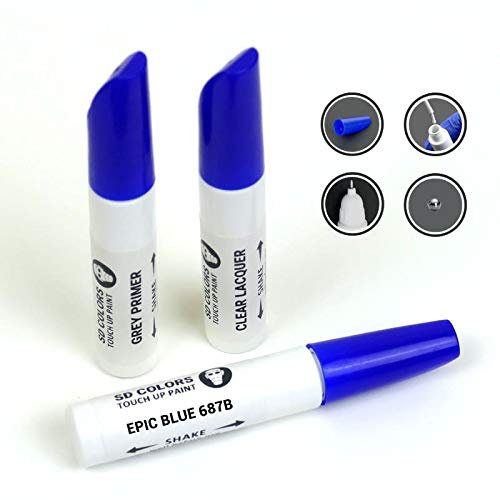 SD COLORS 12 ML Peinture de Retouche avec Pinceau, Vernis Transparent et Apprêt - Epic Blue (687B) - Compatible avec Fiat - Réparation de Rayures, Éclats et Peinture.