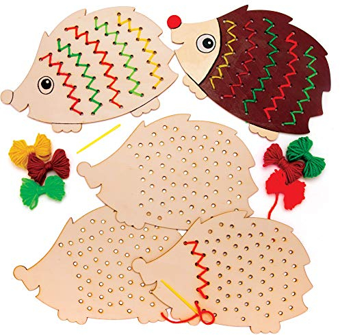Baker Ross AW934 Igel-Holzfädel-Set, Kunst und Handwerk für Kinder (4 Stück), Sortiert