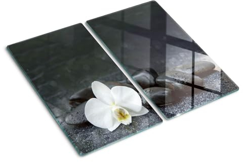 Tulup Schneidebrett Abdeckung Herdabdeckplatte Gehärtetes Glas 2x30x52 cm Spritzschutz Kochplattenabdeckung Schwarz - Orchidee