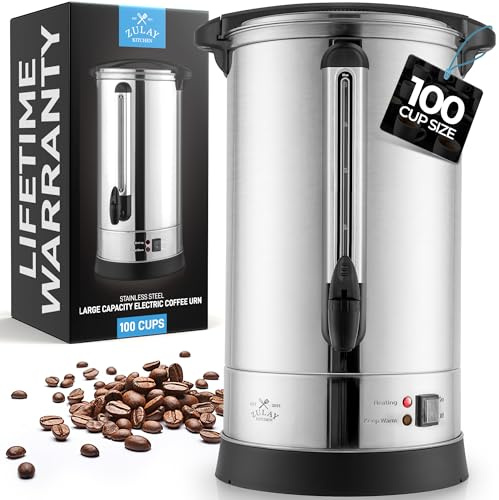 Zulay Commercial Grade 100 Cup Coffee Maker Hot Water Urn - Large Percolator Pot Dispenser With Double-Wall Stainless Steel, Quick Brew, Stays Hot for Tea & Beverage at Events & Catering - Silver