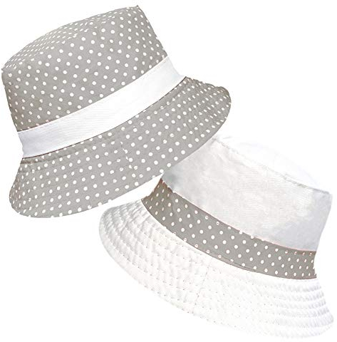 TOSKATOK® UPF 50+ Gepunkteter Sonnenhut aus Baumwolle für Damen, beidseitig tragbar, Fischerhutdesign reversibel-Grey