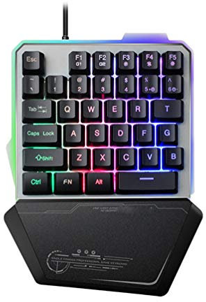 KUANDARMX One Handed Gaming Keyboard Rgb Led Backlit, 35 Keys, Quick Responsive Gaming Keypad with Wrist Rest, Usb Wired Half Keyboard, Black