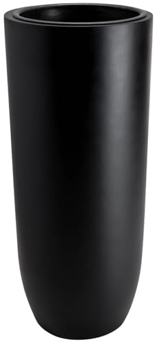 VIVANNO Pflanzkübel SOLERIO Fiberglas Schwarz Matt 80x33 cm Frostsicher | Wetterfeste XXL Hohe Standvase für Outdoor und Draußen, großer Pflanztopf inklusive Kunststoffeinsatz, winterhart