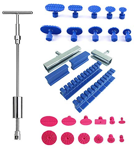 U/D Dent Repair Kit - 2 in 1 Dent Puller Paintless Dent Repair with T-bar Dent Removal Kit,22 Glue Puller,2 Stainless Steel Grooves,2 Short Puller Lines and 2 Long Puller Lines