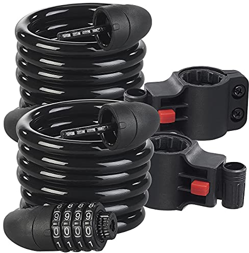 PEARL Fahrrad Zahlenschloss: 2er-Set Stahl-Spiralschloss mit 4-stelligem Zahlencode, 12mm-Stahlseil (Fahrrad-Spiralschlösser, Zahlen-Kabel-Schloss, Motorrad)