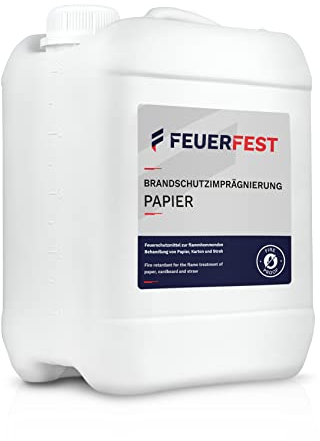 FEUERFEST Impregnante Ignifugo per Carta Cartone Paglia – Liquido Ignifugo Alta Performance è Certificato DIN 4102-B1, Incolore e Senza Solventi – Antincendio e Ideale per Decorazioni 5 L
