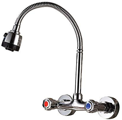 Tap 360° Swivel Single Lever Mixer Tap Wall Mounted Kitchen Tap Extendible Sink Tap Adjustable Stainless Steel Tap for Single Sinks and Double Washbasins