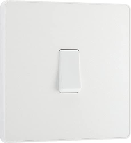 BG Electrical Single Wall Light Switch, 2 Way, Screwless Front Plate, Round Edges, Evolve, Pearlescent White, 20A, 16AX, PCDCL12W