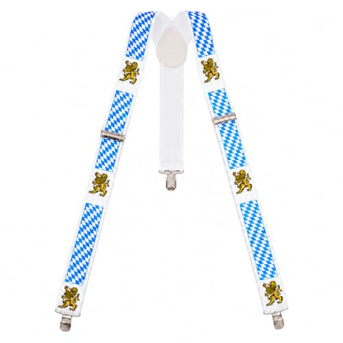 BF Souvenirs Bayerische Hosenträger BAVARIA blau-weiß – Trachten & Party Hosenträger für Damen & Herren – Oktoberfest, Volksfest, Fasching, Karneval, JGA, Mottoparty & Kostüm