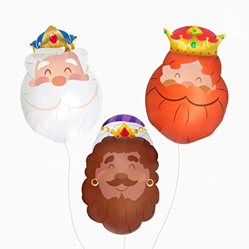 3 Unidades - Globo Navideño Foil Reyes Magos Metalizado de 50 x 40 cm (3 Unidades) Apto Helio. Globos fiesta, decoración Navidad, para celebraciones y fiesta de reyes magos.