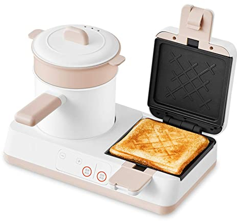 REJOON Máquina de Desayuno 4 en 1 Tostadora eléctrica Máquina de Desayuno Frito hervido al Vapor Mini Fabricante de Alimentos Ligeros Hornear con sandwichera Utensilios de Cocina for el hogar Blanco