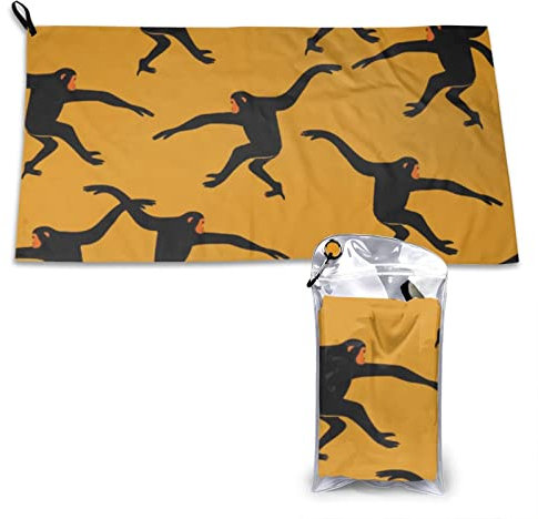 AROONS Schnell trocknendes Handtuch mit Tasche – Schwarzes Gibbon Monkey bedruckt, super saugfähiges Gesichtstuch, Mikrofaser, Reise-Sporthandtücher, 80 x 40 cm