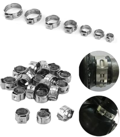 Stufenlose Schlauchklemmen-Werkzeug-Kits, 130 Stück, einohrig, stufenlose Schlauchschellen, Edelstahl + Zange, Crimpzange, Crimp-Werkzeug-Kits, Ringe